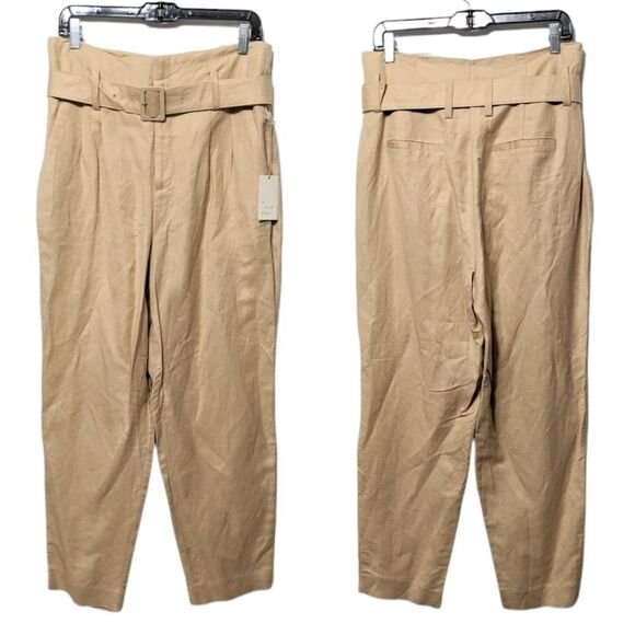 NWT A NEW DAY Paper Bag Belted High Rise Linen Cropped Pants 10 - Picture 1 of 7